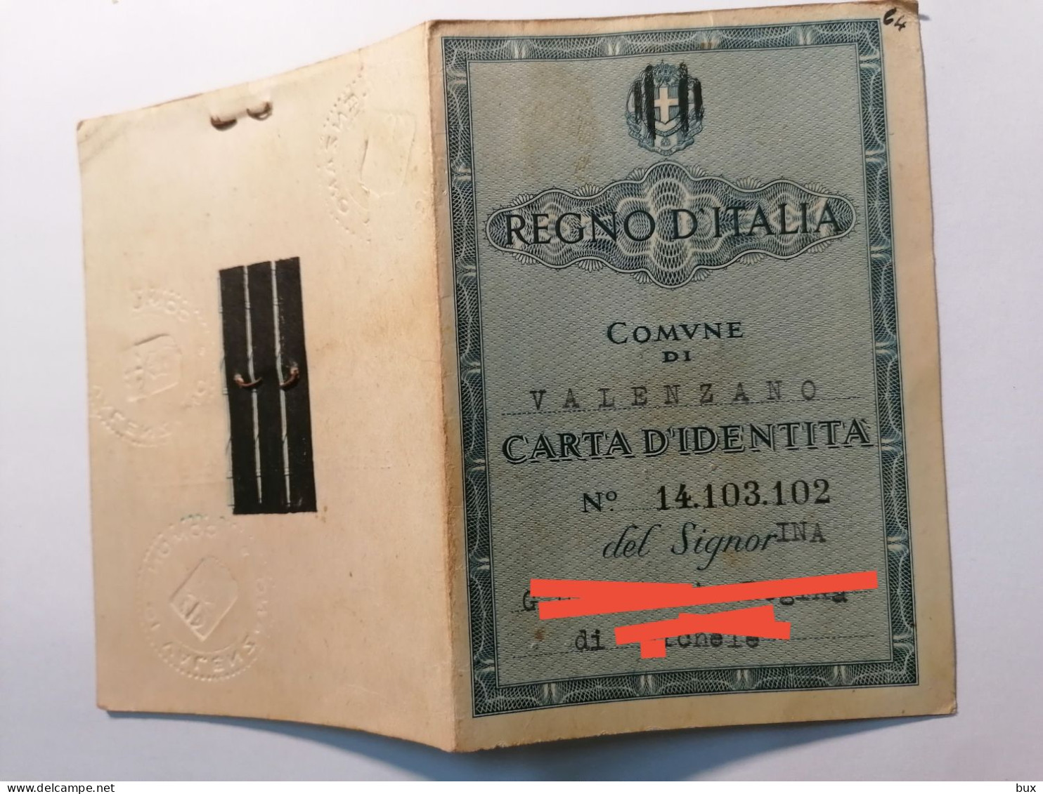 1946  REGNO D'ITALIA VALENZANO BARI CARTA D' IDENTITA   CON FOTO CEDULA DE IDENTIDAD Card Identity - Documents Historiques