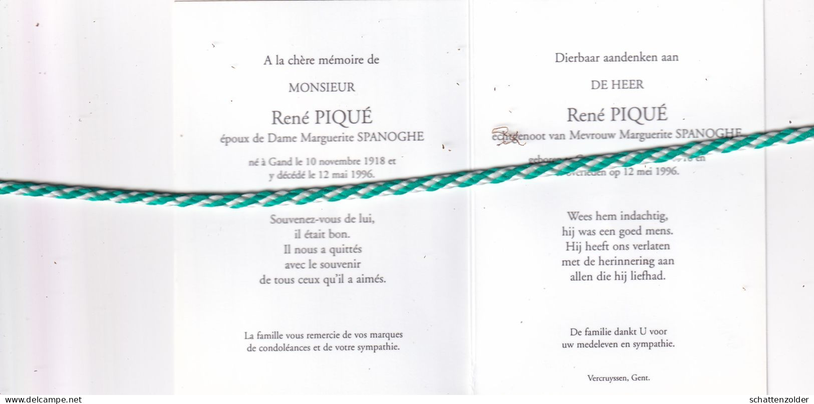 René Piqué-Spanoghe, Gand 1918, 1996. Foto - Obituary Notices