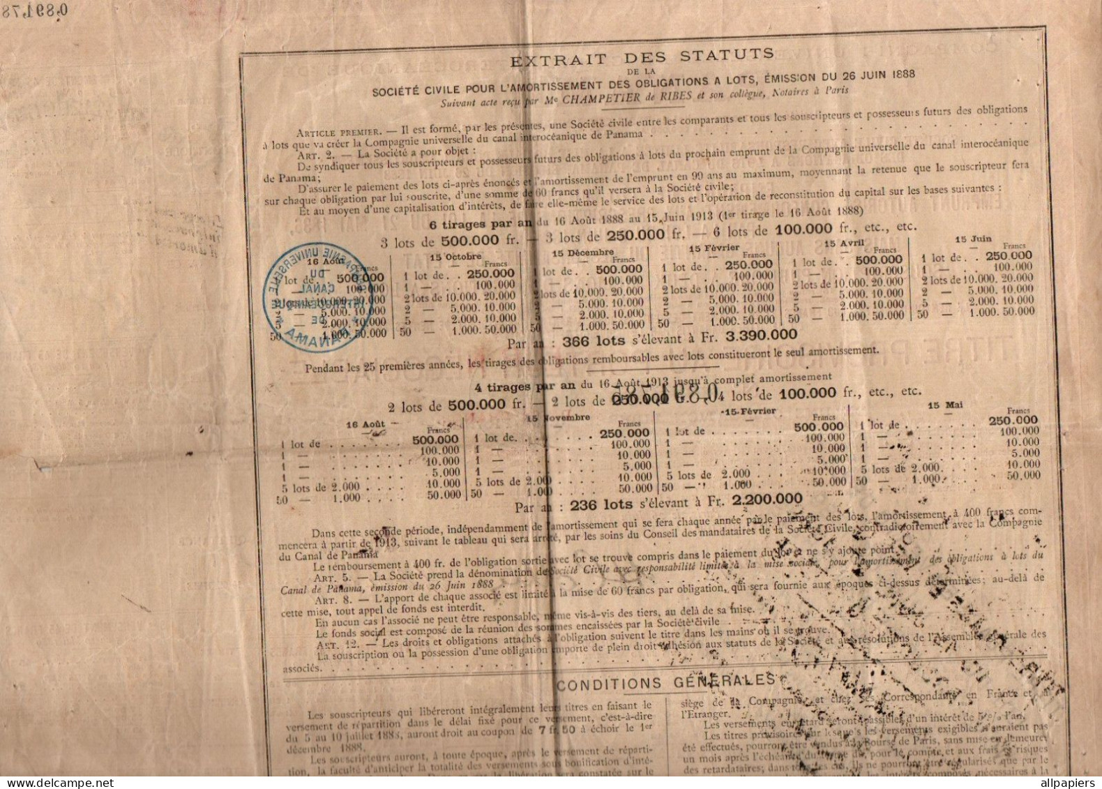 Titre Provisoire Au Porteur Négociable Compagnie Universelle Du Canal Interocéanique De Panama De 1889 - Other & Unclassified