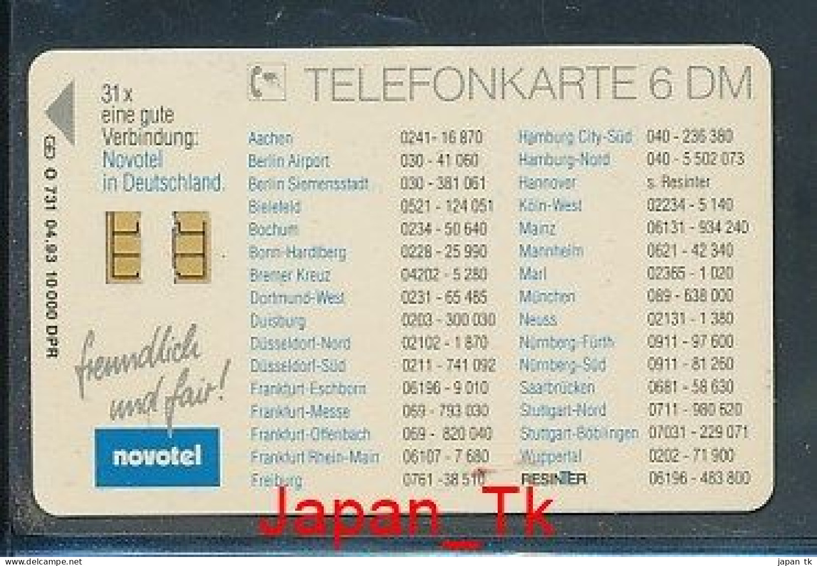 GERMANY O 731  93  Novotel- Aufl  10 000 - Siehe Scan - O-Series: Kundenserie Vom Sammlerservice Ausgeschlossen