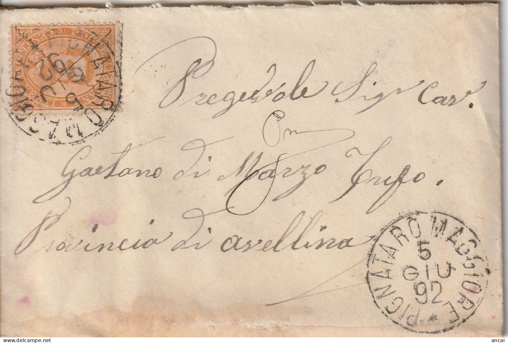 Italy. A204.Pignataro Maggiore. 1892. Annullo Gande Cerchio  PIGNATARO MAGGIORE, Su Lettera, Completa Di Testo - Marcofilía