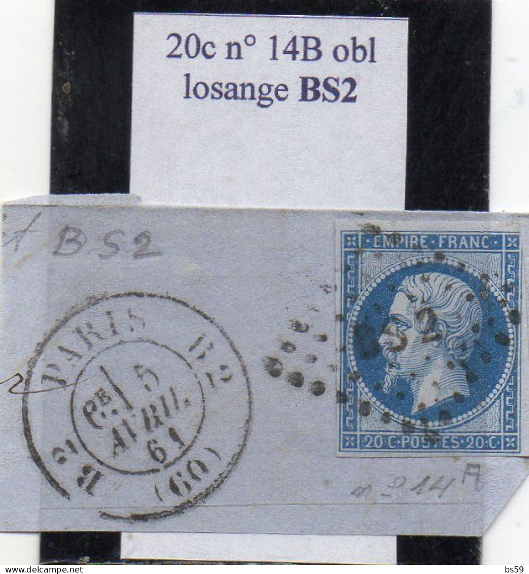 Paris - N° 14B Obl Losange BS2 - 1853-1860 Napoleon III