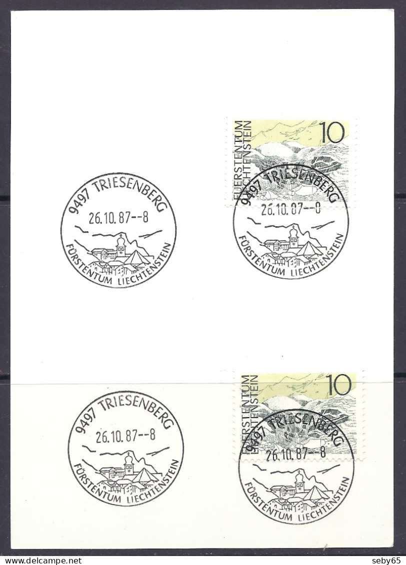 Liechtenstein 1987 - Triesenberg, Landscapes, Postmark On Double Stamps - Brieven En Documenten