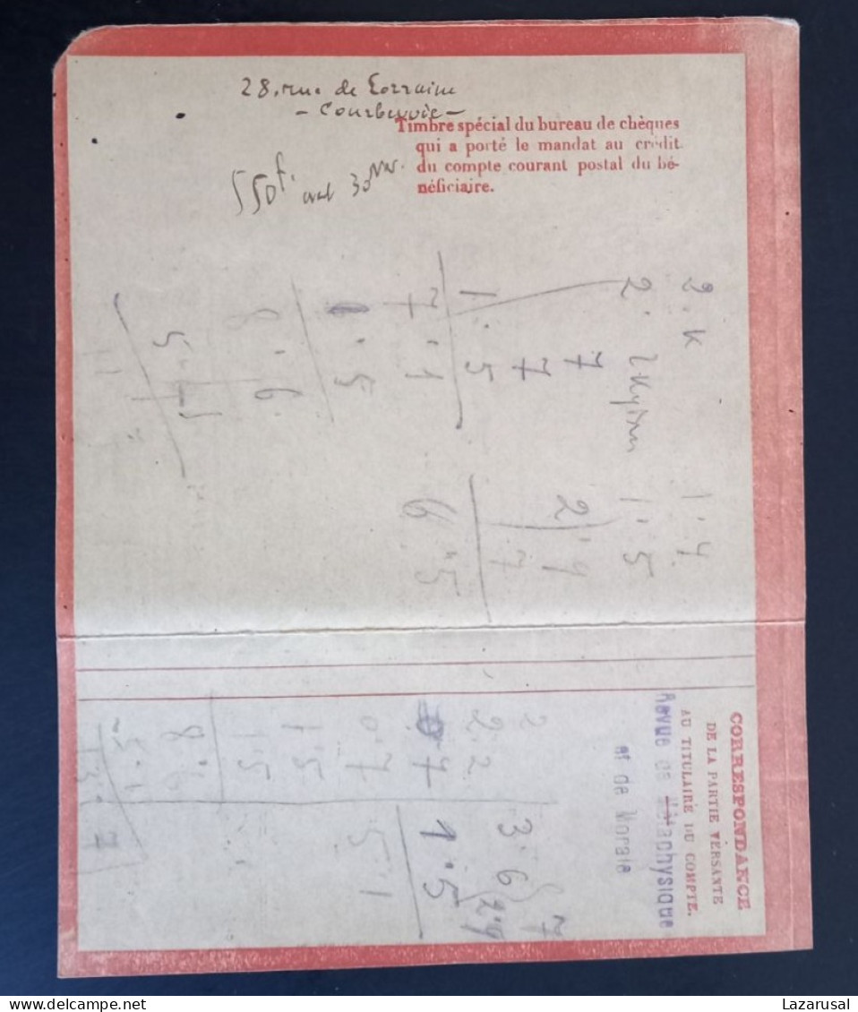 #15   FRANCE -  PARIS  MANDAT CARTE POSTE - Documenti Storici