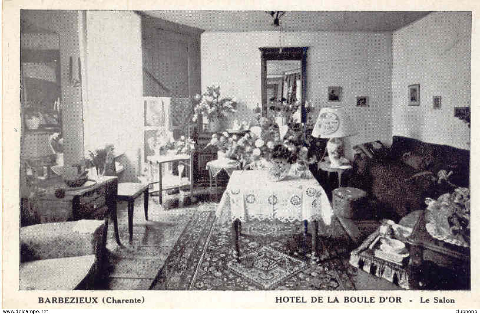 CPA - BARBEZIEUX - HOTEL DE LA BOULE D'OR (LE SALON) REVERS VIERGE - CARTE PHOTO - Sonstige & Ohne Zuordnung