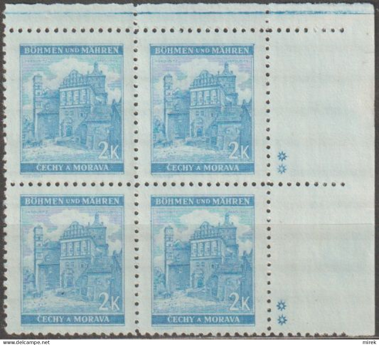 120/ Pof. 59, Light Blue; Corner 4-block, Plate Mark ** - Unused Stamps