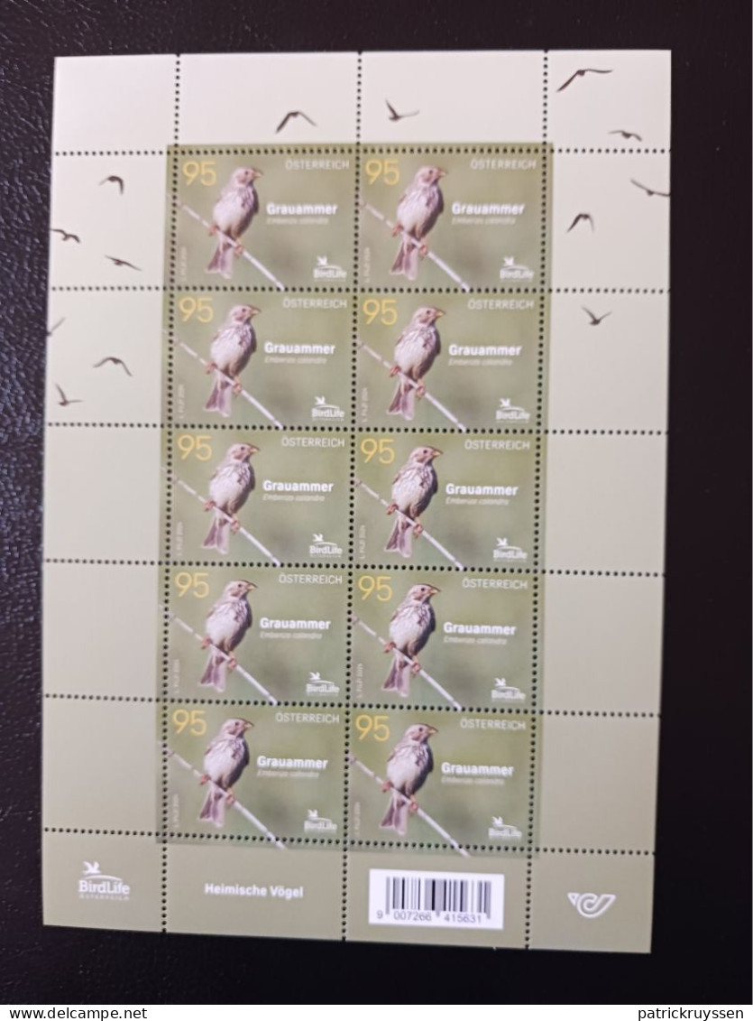 Austria 2024 Autriche  Bird CORN BUNTING Aves BIRDLIFE Emberiza Calandra 10v Mnh FULL SHEET - Unused Stamps