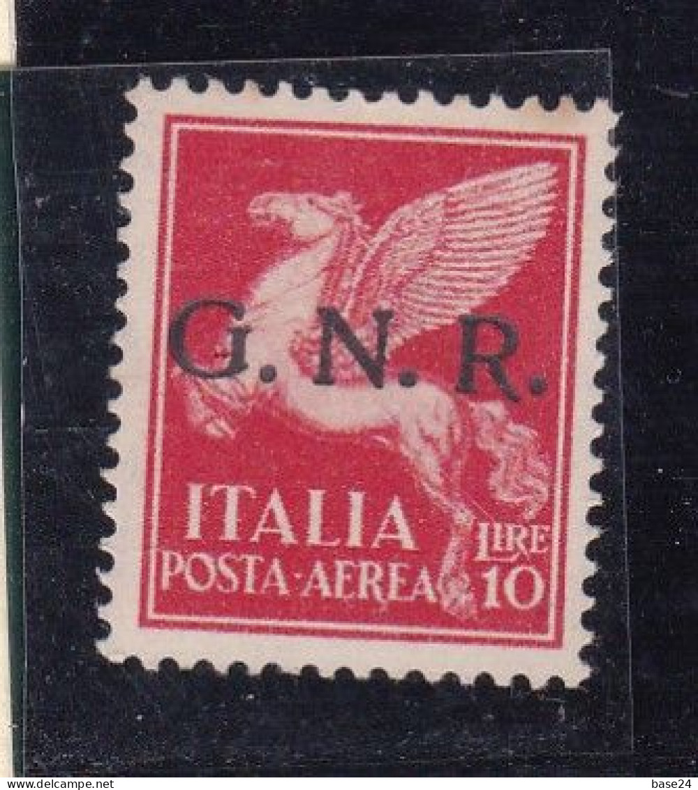 1944 Italia R.S.I. Italy RSI POSTA AEREA 10 Lire Carminio (124) GNR Nuovo, Soprastampa Non Periziata - Posta Aerea