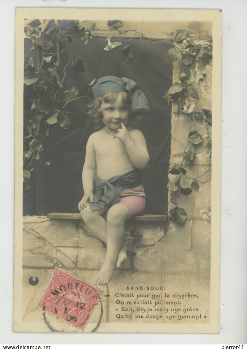 ENFANTS - LITTLE GIRL - MAEDCHEN - Jolie Carte Fantaisie Fillette Assise Sur Rebord Fenêtre " SANS SOUCI " - Abbildungen