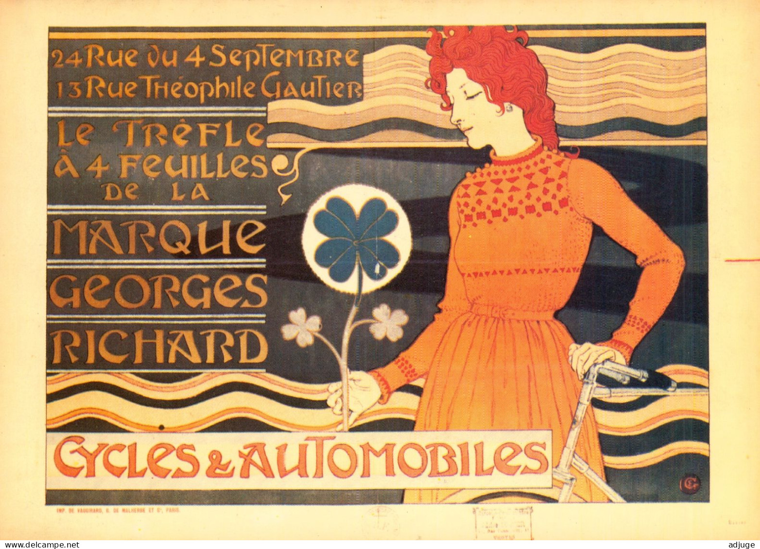 CPM-Publicité Automobiles Georges RICHARD "Trèfle à 4 Feuiles" Art Nouveau -Jeune Femme Style Mucha - Belle Epoque *Mode - Publicidad