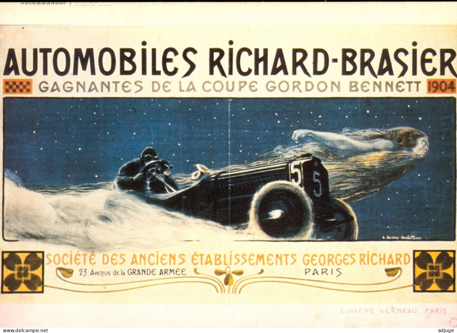 CPM-Publicité Automobiles  RICHARD-BRASIER Gagnantes De La Coupe Gordon Benett 1904*Av.de La Grande Armée Paris - Publicidad