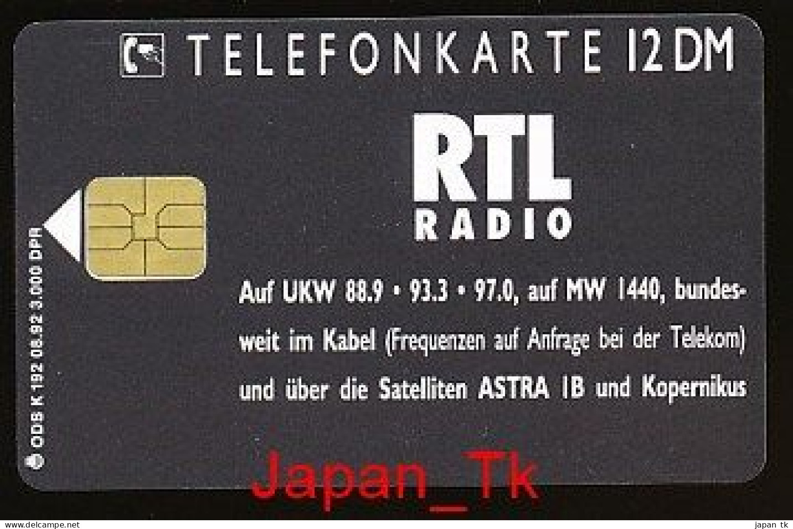 GERMANY K 192  92  RTL Radio - Aufl  3 000 - Siehe Scan - K-Reeksen : Reeks Klanten