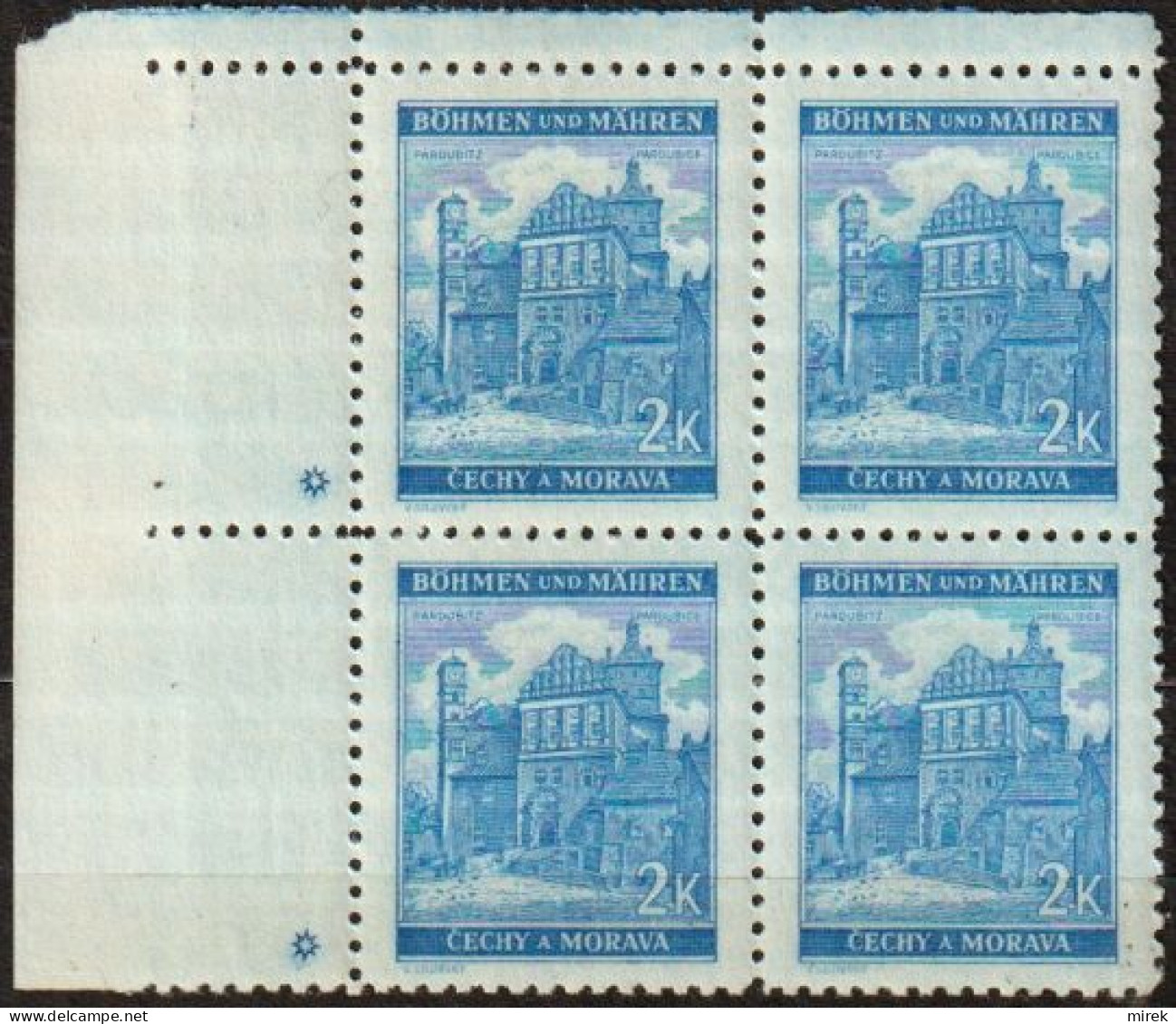 123/ Pof. 59, Clear Blue (very Rare); Corner 4-block, Plate Mark * - Neufs