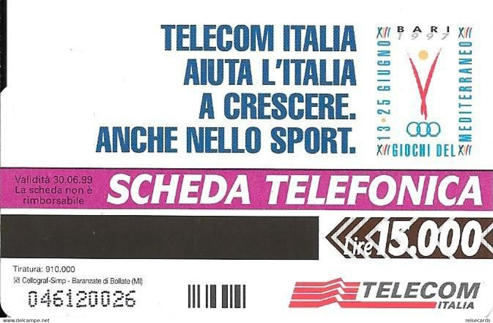 Italy: Telecom Italia - Giochi Del Mediterraneo - Öff. Werbe-TK