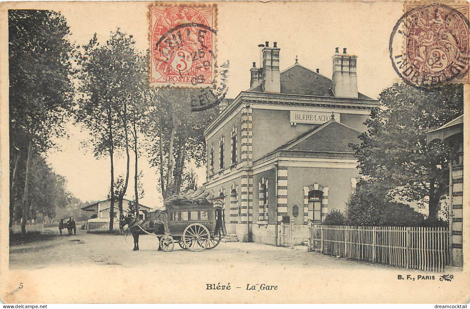 37 BLERE. Attelage Correspondance Du Chemin De Fer Devant La Gare 1908 - Bléré