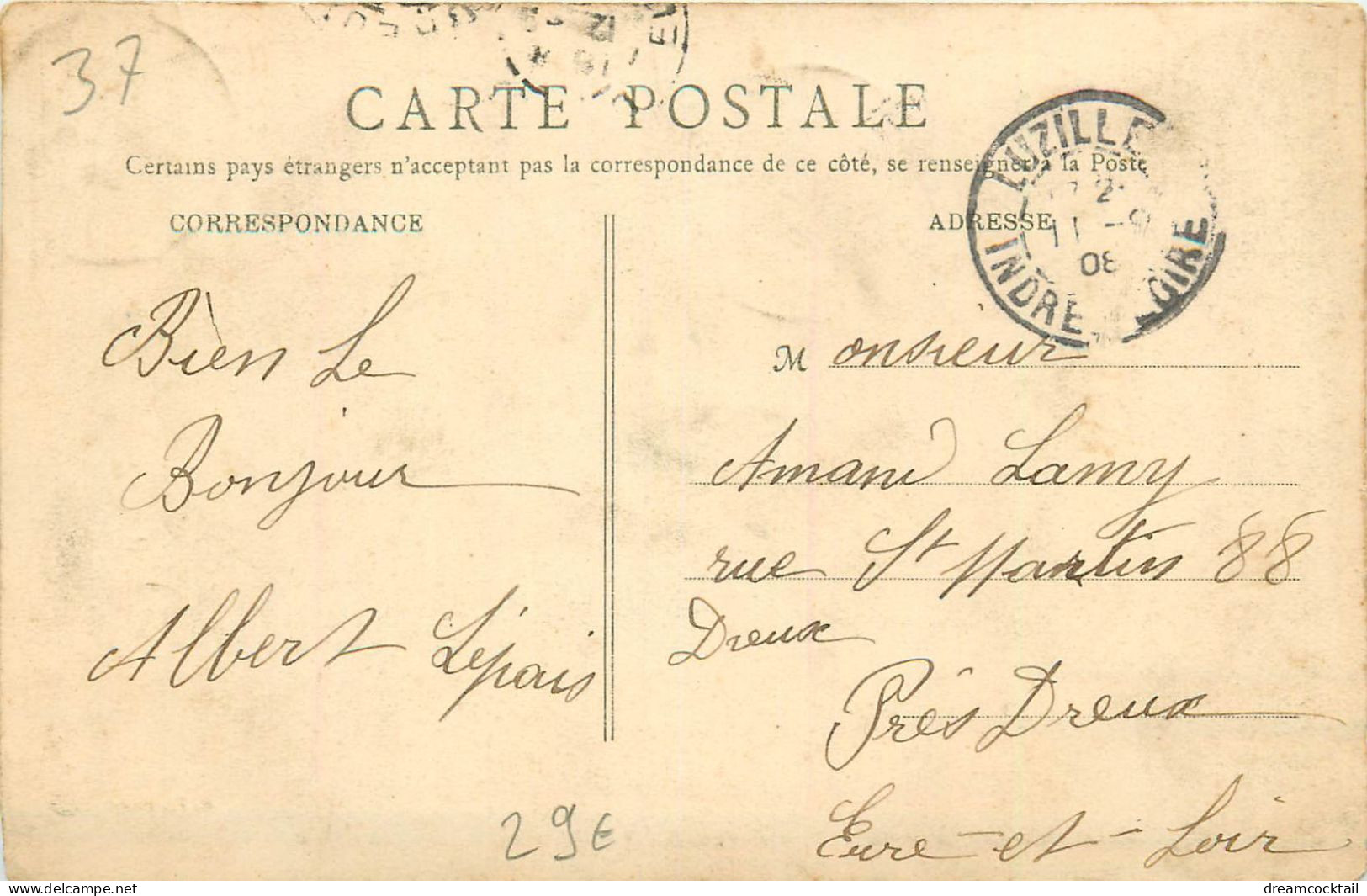 37 BLERE. Attelage Correspondance Du Chemin De Fer Devant La Gare 1908 - Bléré