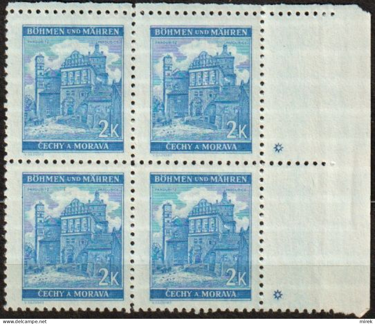 124/ Pof. 59, Clear Blue (very Rare); Corner 4-block, Plate Mark * - Ungebraucht