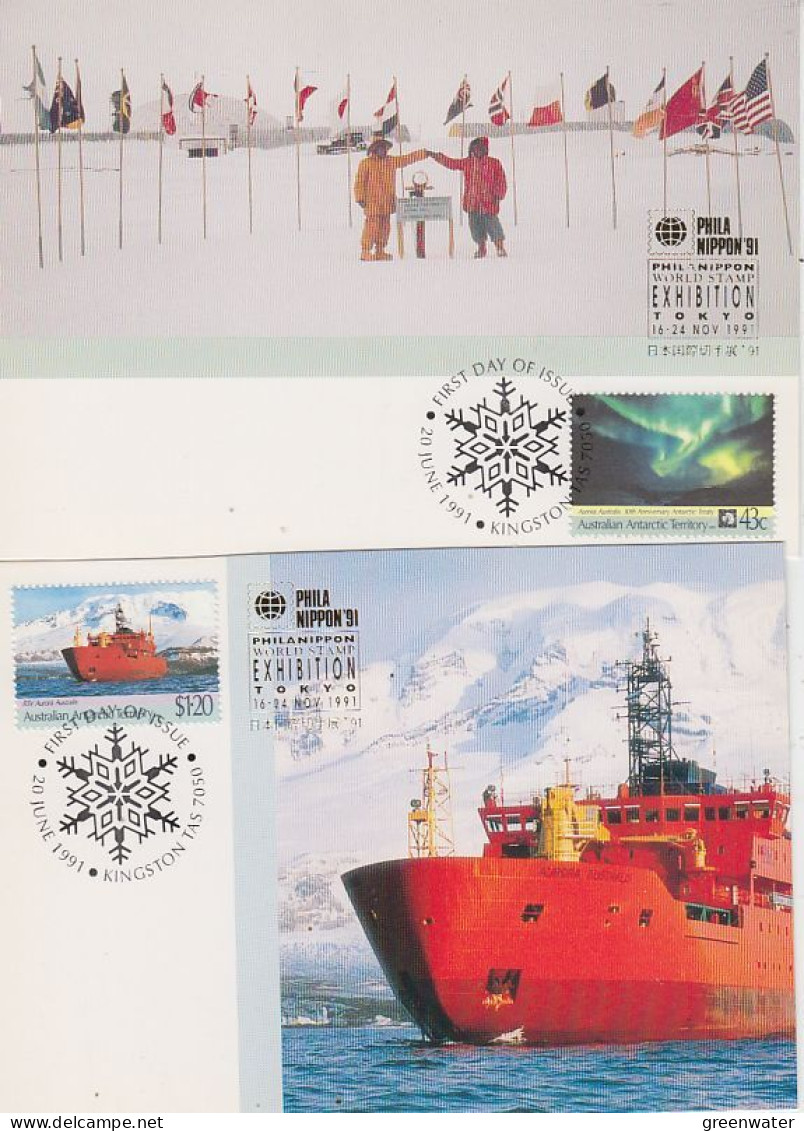 AAT 1991 Antarctic Treaty & Aurora Australis "Philanippon '91" 2 Maxicards (GS167) - Maximum Cards