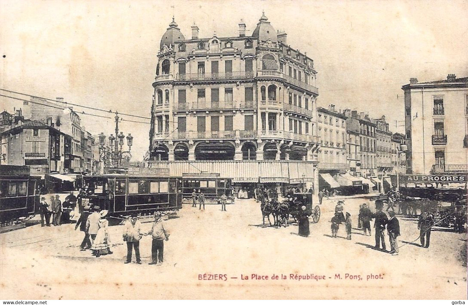 *CPA - 34 - BEZIERS - La Place De La République (B) - Tram, Attelage, Très Animée - Beziers