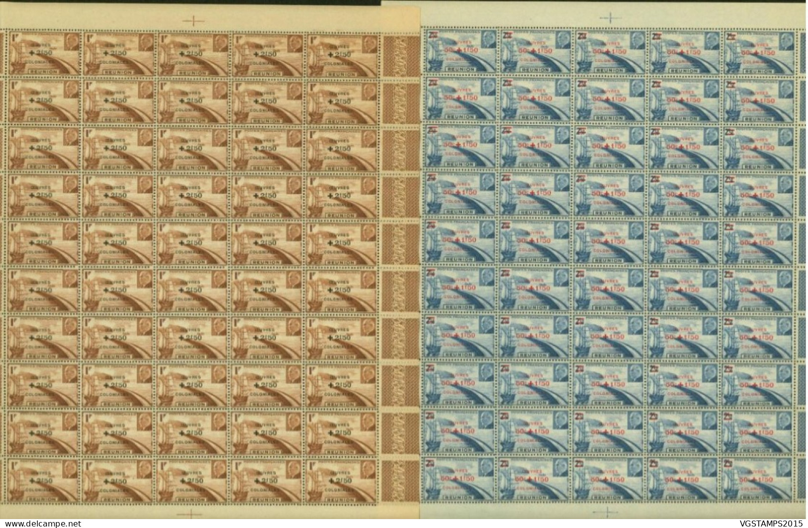 Réunion 1944- Colonie Française - Timbres Neufs. Yvert Nr.: 312/313. Feuille De 50. RARE ¡¡¡ (EB) AR-02378 - Nuevos