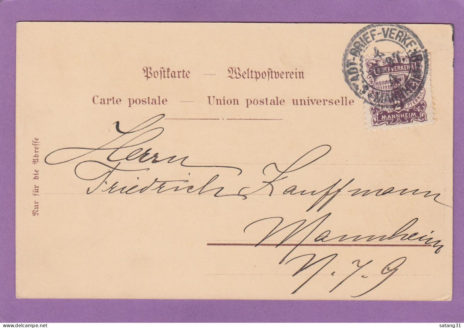 STADT BRIEF VERKEHR MANNHEIM. POSTKARTE(GRUSS VOM SCHWARZWALD) MIT 2 PF. B.MARKE. - Postes Privées & Locales