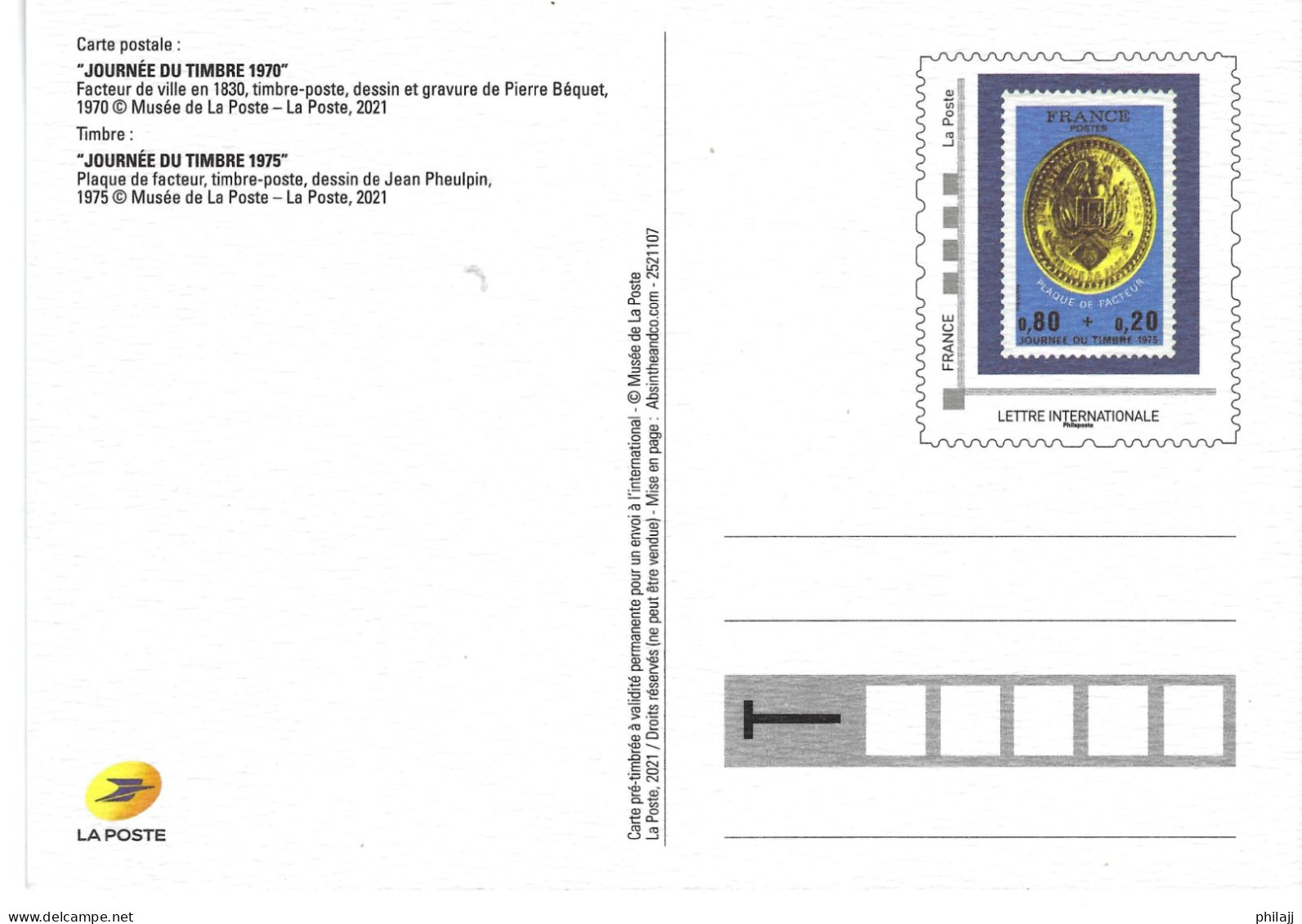 Carte Postale émise Par La Poste-Série "Journée Du Timbre "-reprise Du N°1632 (1970) -TVP N° 1838(1975) - PAP:  Varia (1995-...)