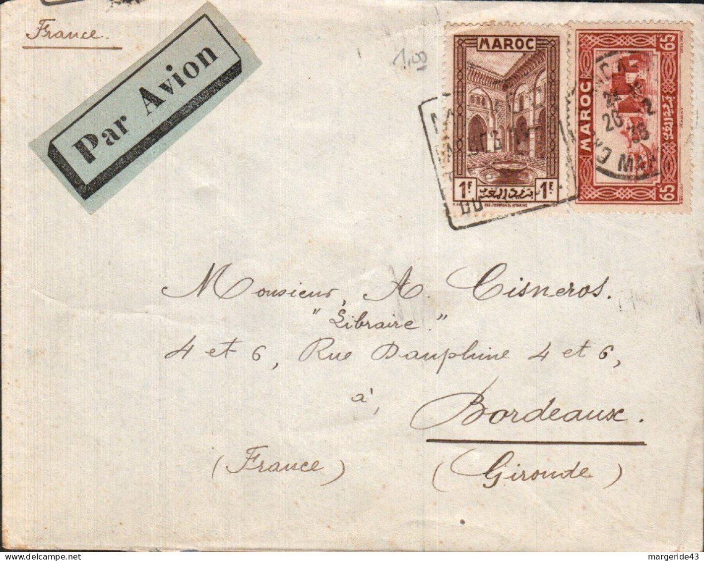 MAROC AFFRANCHISSEMENT COMPOSE SUR LETTRE POUR LA FRANCE 1936 - Lettres & Documents