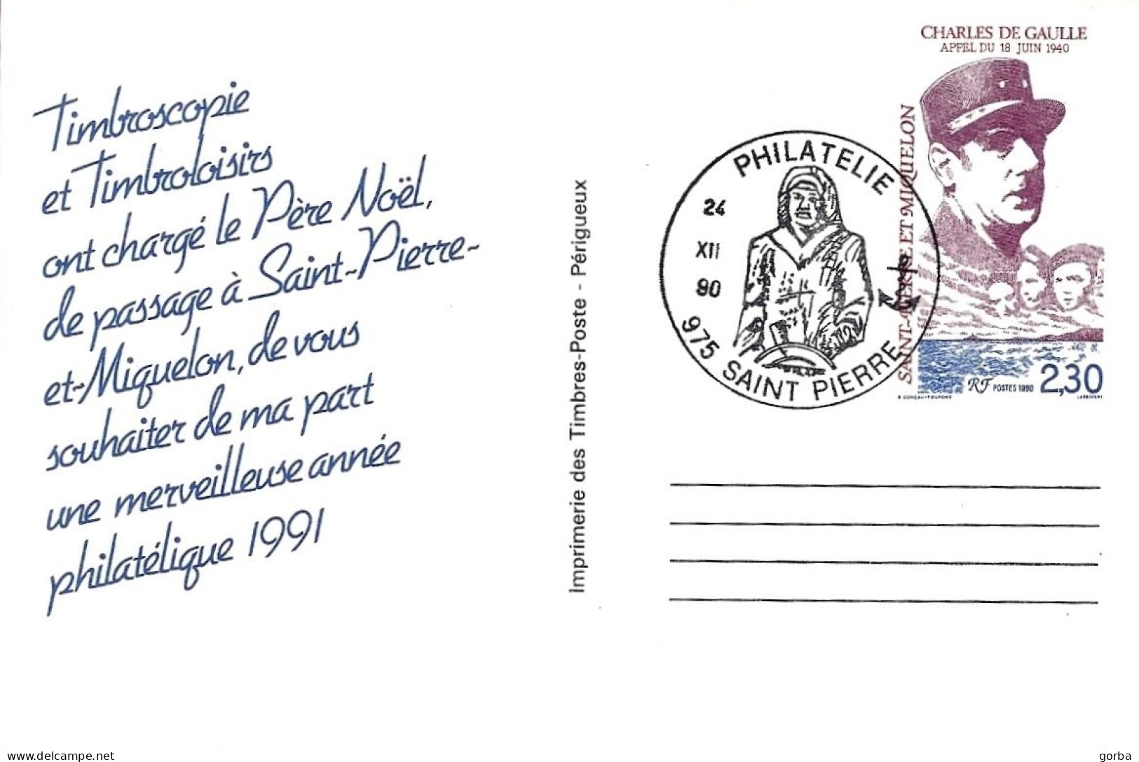 *CPM  - 975 - SAINT PIERRE ET MIQUELON - Carte Entier Postal - Bonne Année 1991 - Général De Gaulle - Saint-Pierre E Miquelon