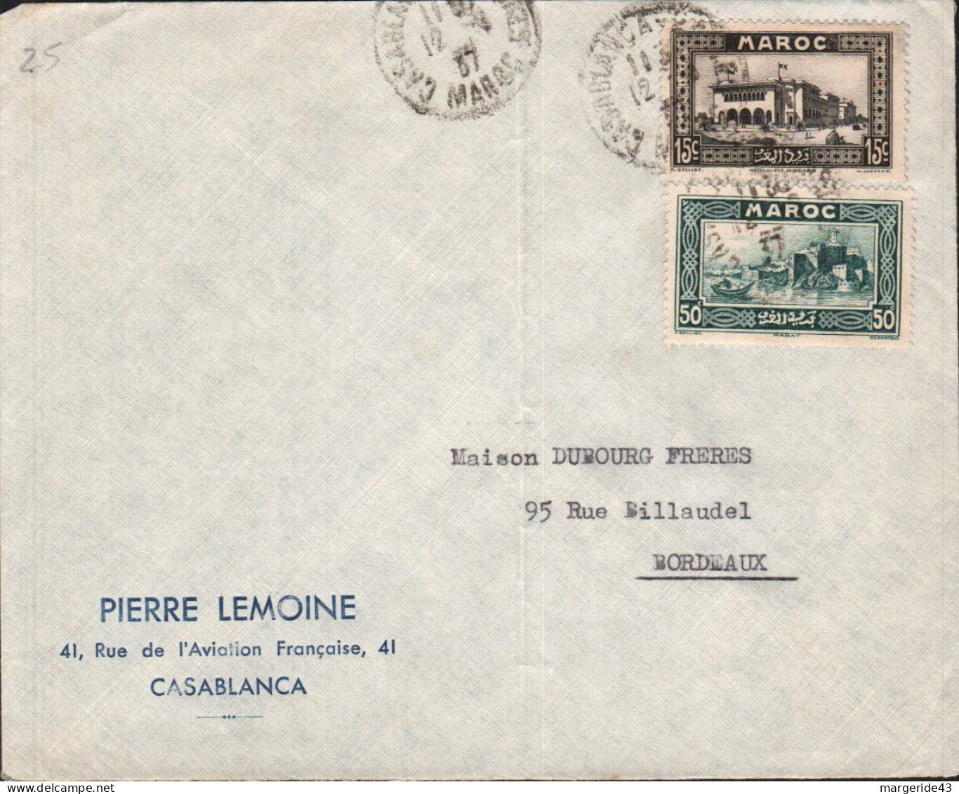 MAROC AFFRANCHISSEMENT COMPOSE SUR LETTRE A EN TETE POUR LA FRANCE 1937 - Cartas & Documentos