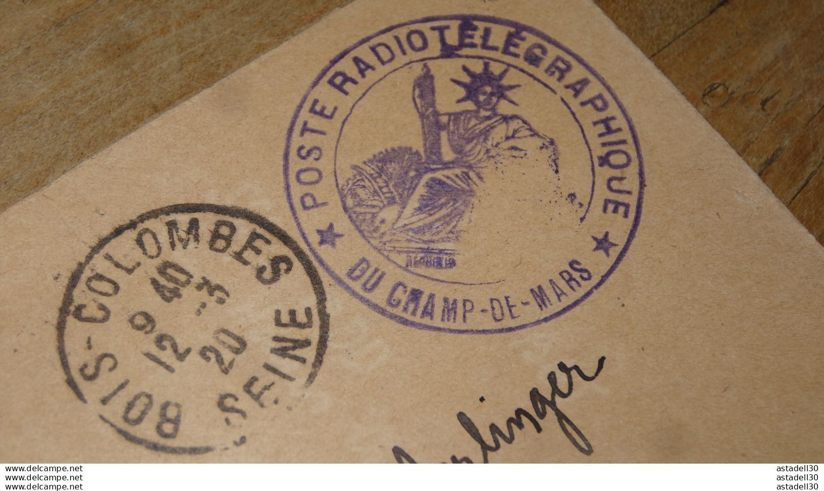 Enveloppe Avec Cachet POSTE RADIOTELEGRAPHIQUE, CHAMP DE MARS, 1920 ............ CL-9-2 - 1877-1920: Semi-Moderne