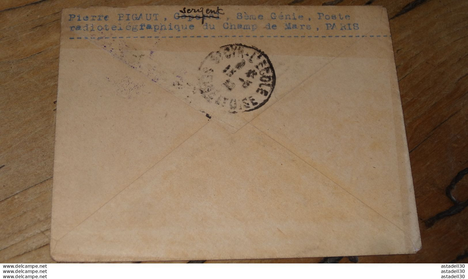 Enveloppe Avec Cachet POSTE RADIOTELEGRAPHIQUE, CHAMP DE MARS, 1920 ............ CL-9-2 - 1877-1920: Semi-Moderne