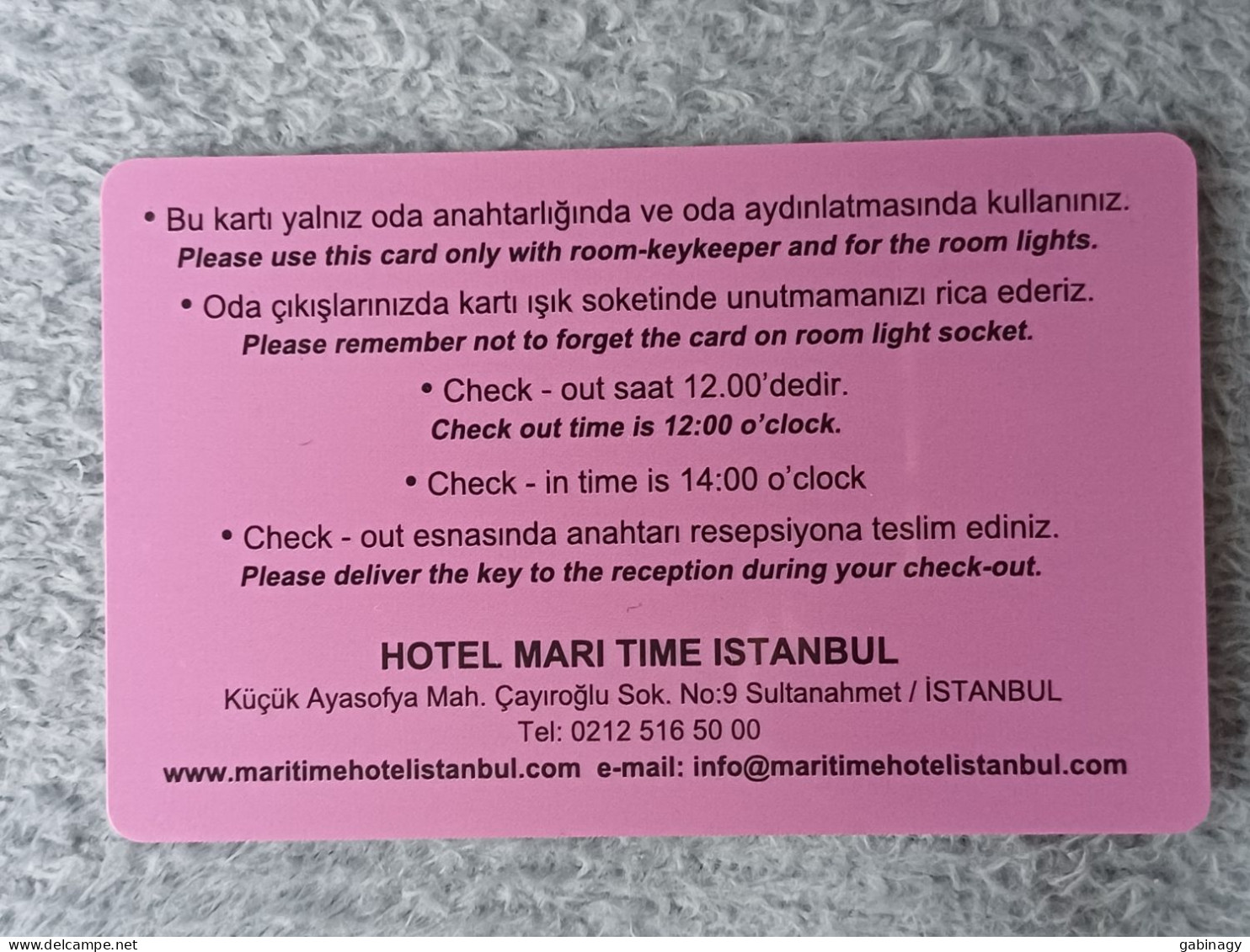 HOTEL KEYS - 2567 - TURKEY - MARI TIME HOTEL ISTANBUL - Hotelkarten