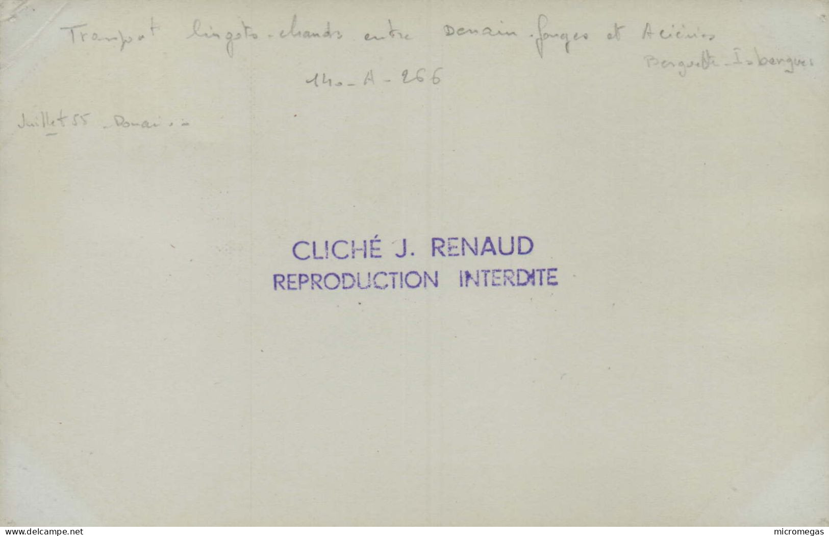 Transport De Lingots Chauds Entre Denain Forges Et Aciéries - 140-A-266 - Cliché J. Renaud 1955 - Treinen