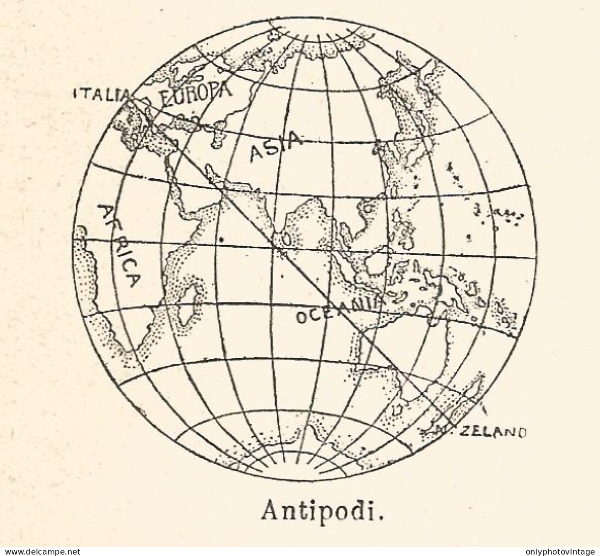 Antipodi - Xilografia D'epoca - 1924 Old Engraving - Estampas & Grabados