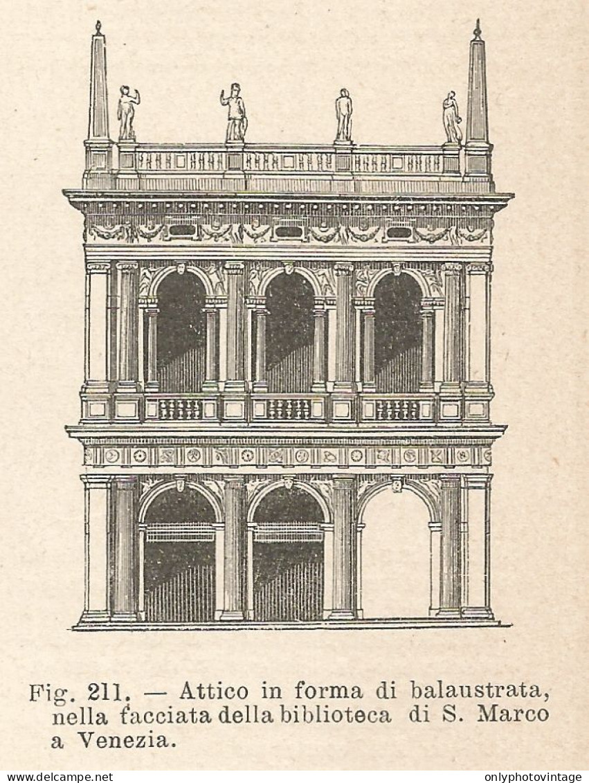 Venezia - Attico Biblioteca San Marco - Xilografia - 1924 Old Engraving - Estampas & Grabados