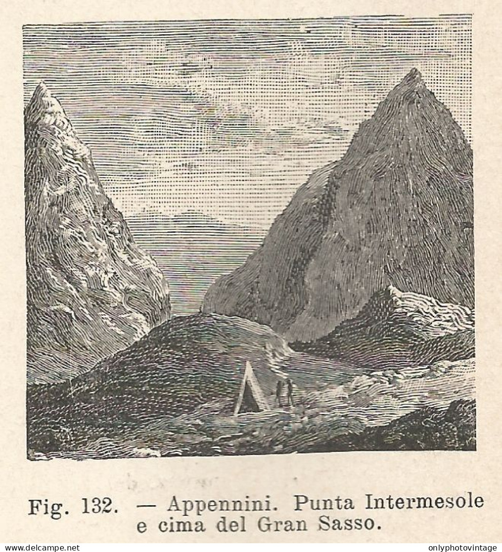 Cima Del Gran Sasso E Punta Intermesole - Xilografia - 1924 Old Engraving - Estampas & Grabados