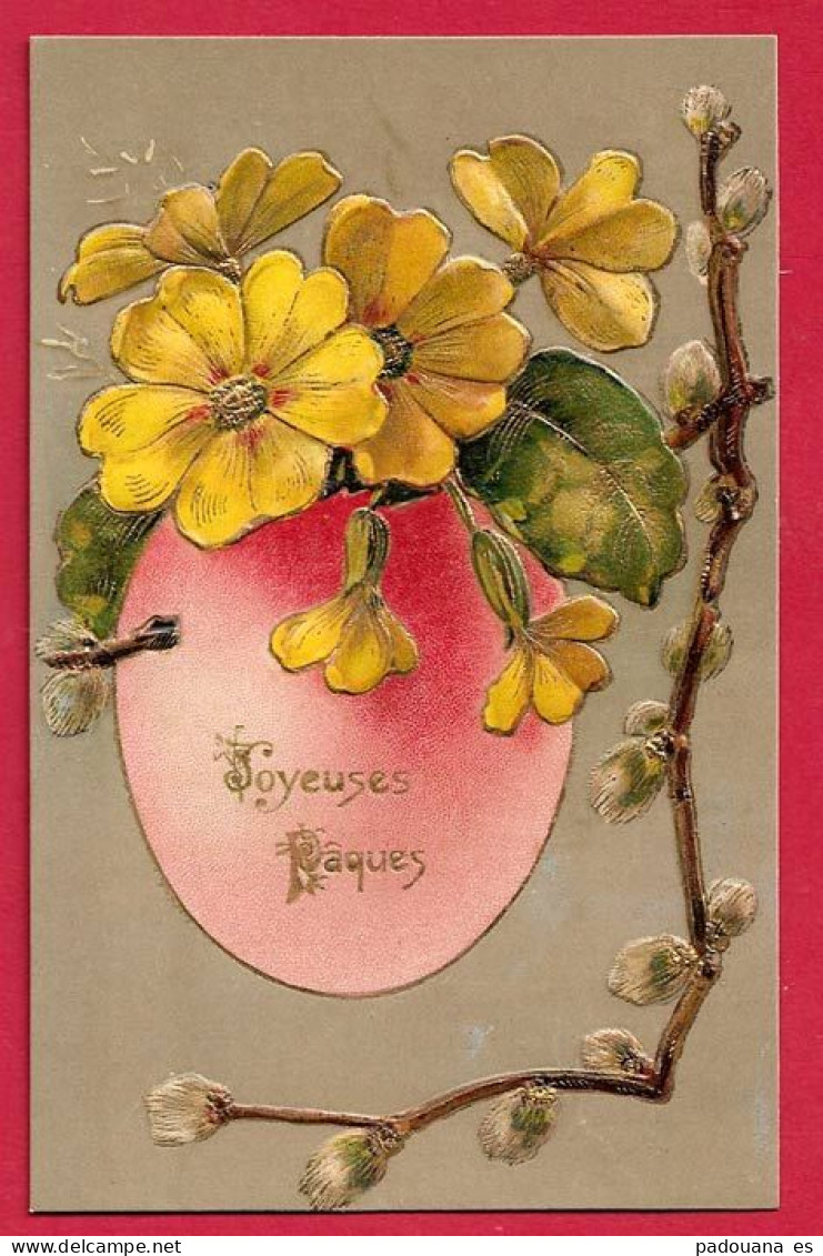 AF199 FANTAISIES OEUF DE PAQUES TRES BELLES FLEURS ET BRANCHE DE CHATONS DE SAULE TRES BELLE CARTE GAUFREE - Butterflies