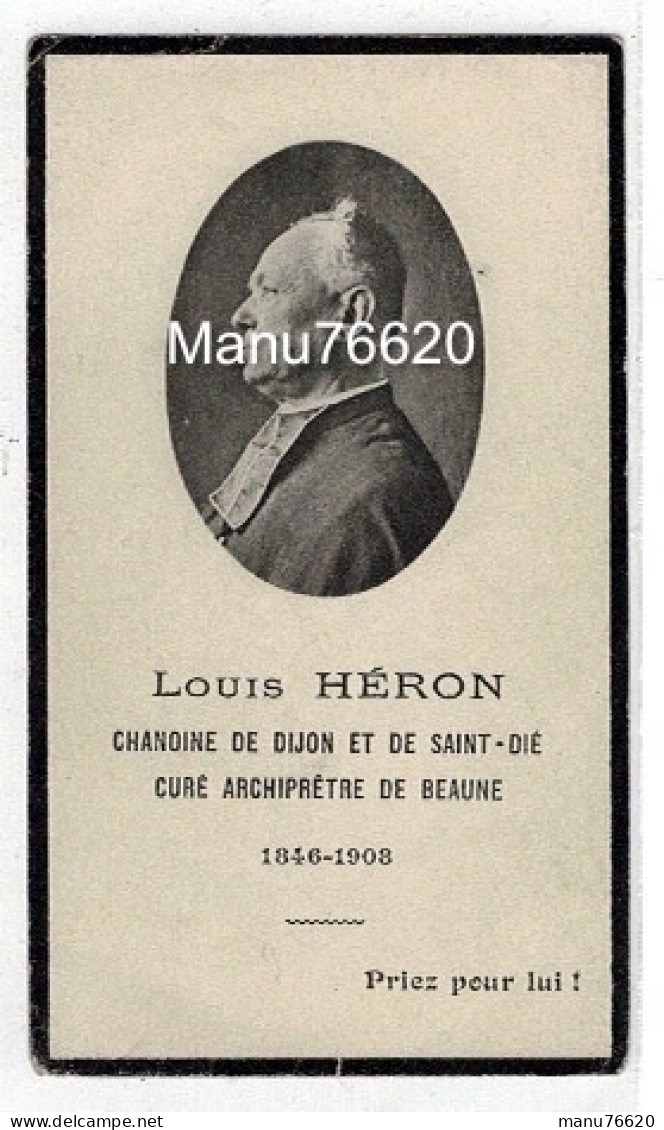 IMAGE RELIGIEUSE - CANIVET : Post Mortem Louis Héron , Chanoine De Dijon , Saint Die Et Beaune - Côte DOr .. - Godsdienst & Esoterisme