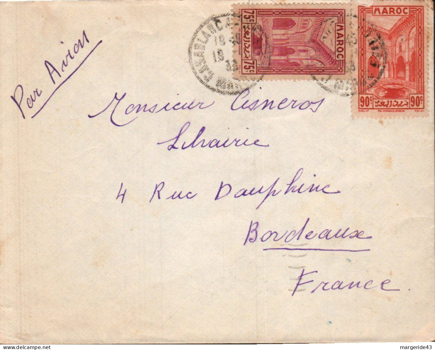 MAROC AFFRANCHISSEMENT COMPOSE SUR LETTRE A EN TETE POUR LA FRANCE 1938 - Briefe U. Dokumente