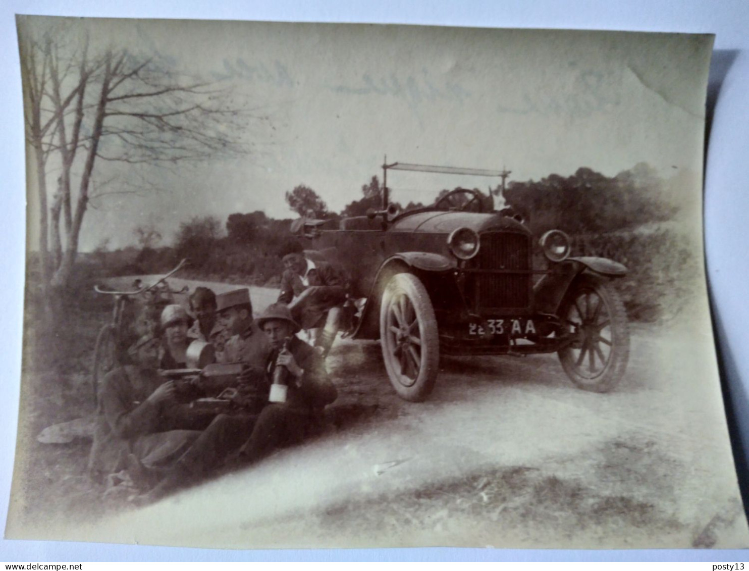 Photographie Ancienne D'une Peugeot Torpédo Type 163 De 1921 - Pique Nique Au Bord De La Route...BE - Automobile