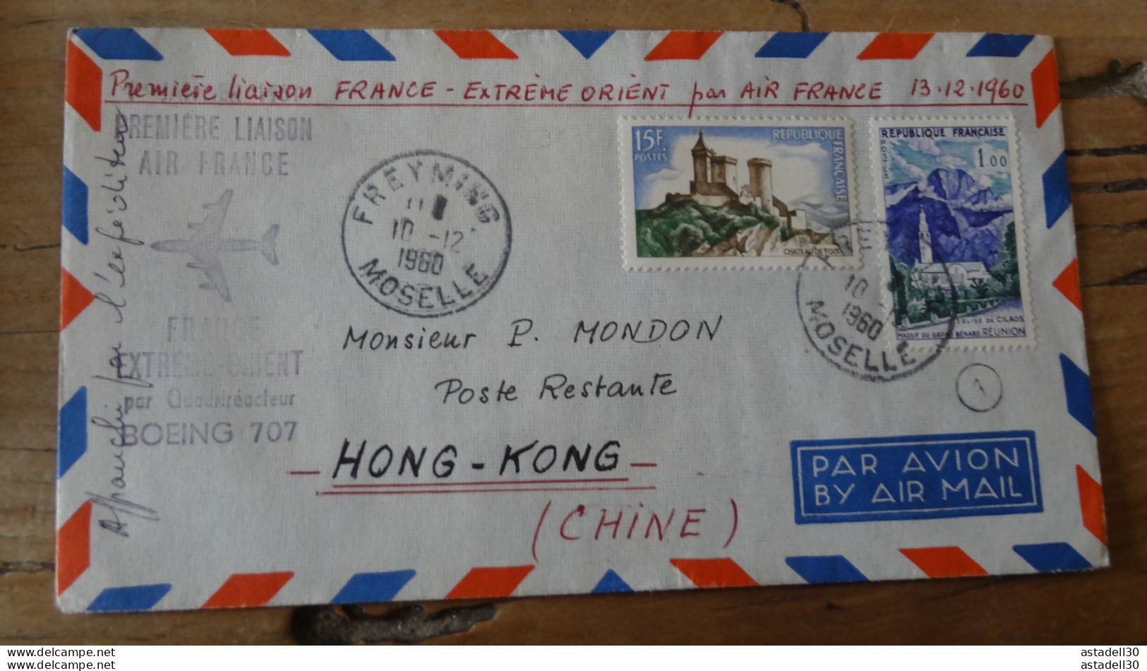 Flight Cover From FRANCE To HONG KONG, Boeing, 1960-1961 .......... BOITE1 ....... 188 - Briefe U. Dokumente