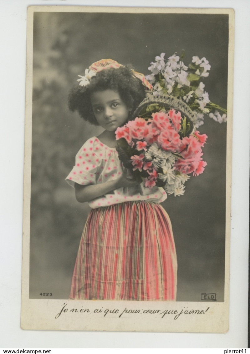 ENFANTS - LITTLE GIRL - MAEDCHEN - Jolie Carte Fantaisie Fillette Noire Et Fleurs - Portretten