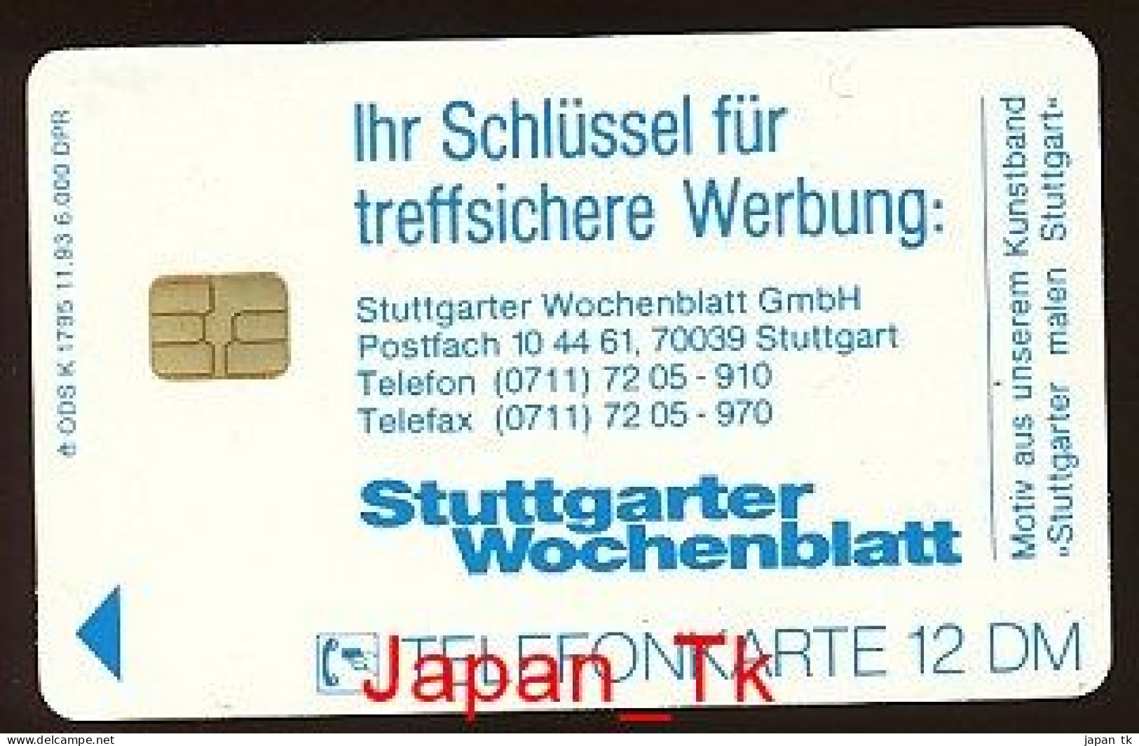 GERMANY K 1795 93 Stuttgarter Wochenblatt  - Aufl  6 000 - Siehe Scan - K-Series : Série Clients