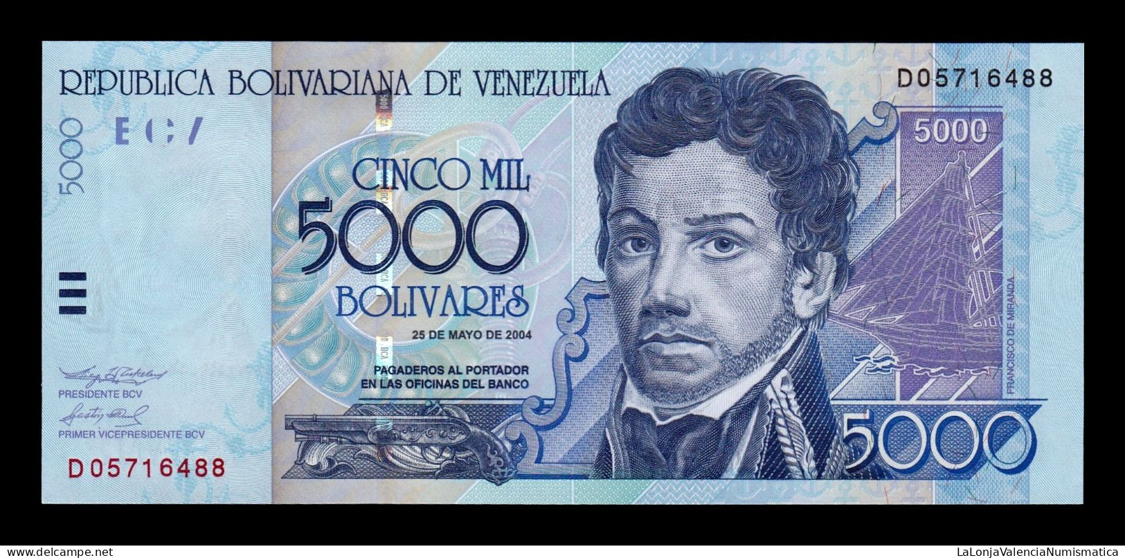 Venezuela 5000 Bolívares Francisco De Miranda 2004 Pick 84c Sc Unc - Venezuela