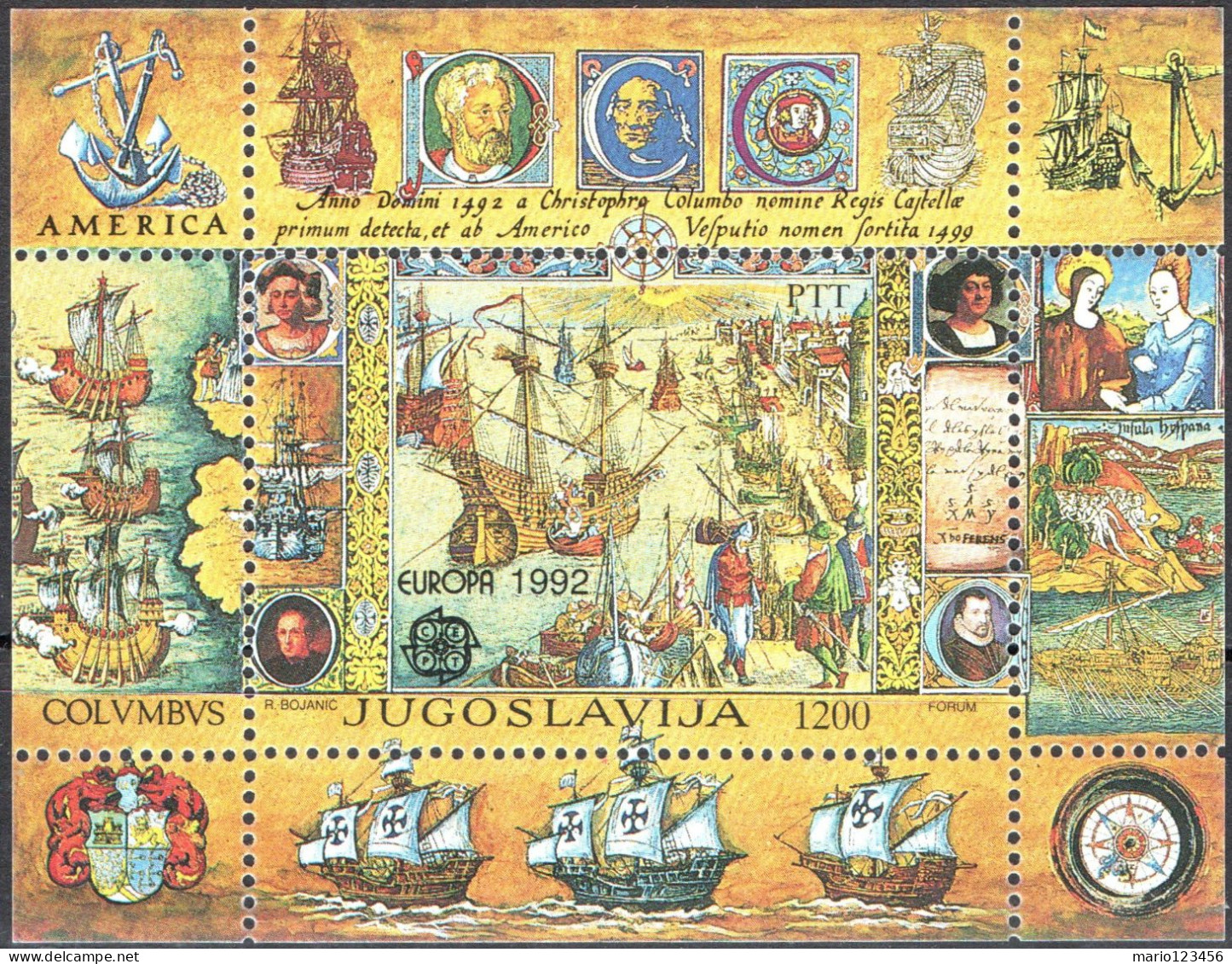 JUGOSLAVIA, CEPT, SCOPERTA DELL’AMERICA, 1992, NUOVI (MNH**) Michel YU 2536, UN. YU 2425 - Blokken & Velletjes