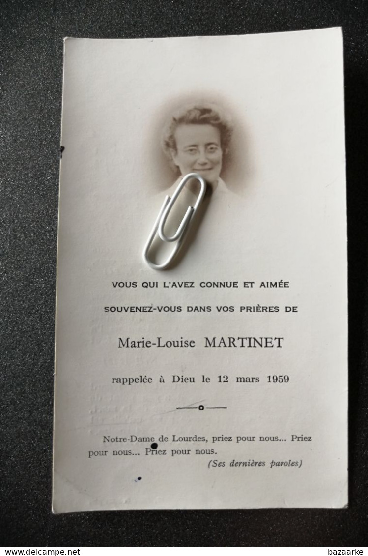 MARIE-LOUISE MARTINET  +  DIEU 1959 - Devotion Images