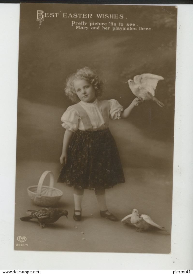 ENFANTS - LITTLE GIRL - MAEDCHEN - Jolie Carte Fantaisie Fillette Avec Oiseaux " BEST EASTER WISHES " - Abbildungen