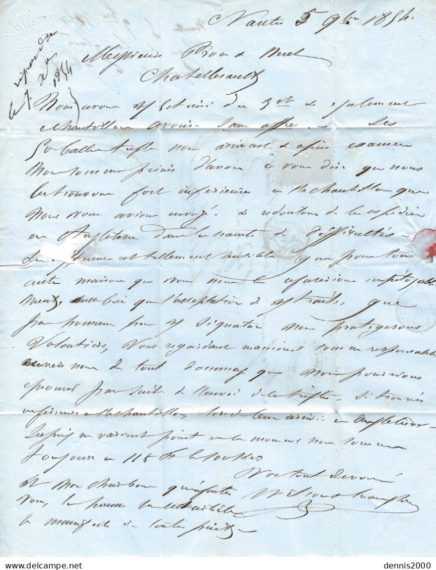 1854 - Lettre De NANTES Cad AMB. " NANTES - BOITE / AMB. 1 " Affr. N° 14 Oblit Losange C N - 1849-1876: Période Classique