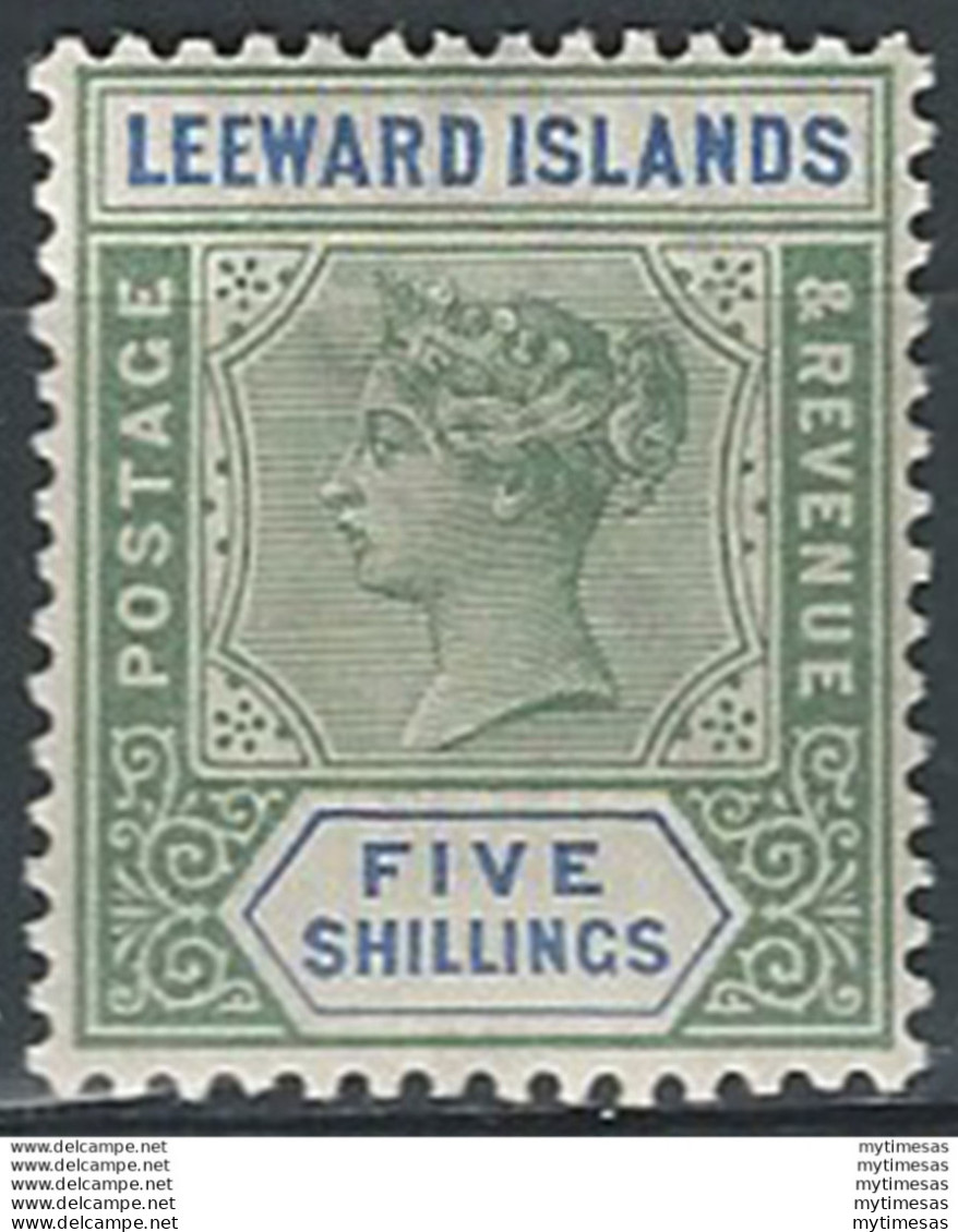 1890 Leeward Islands Vittoria 5s. Green And Blue MNH SG. N. 8 - Other & Unclassified