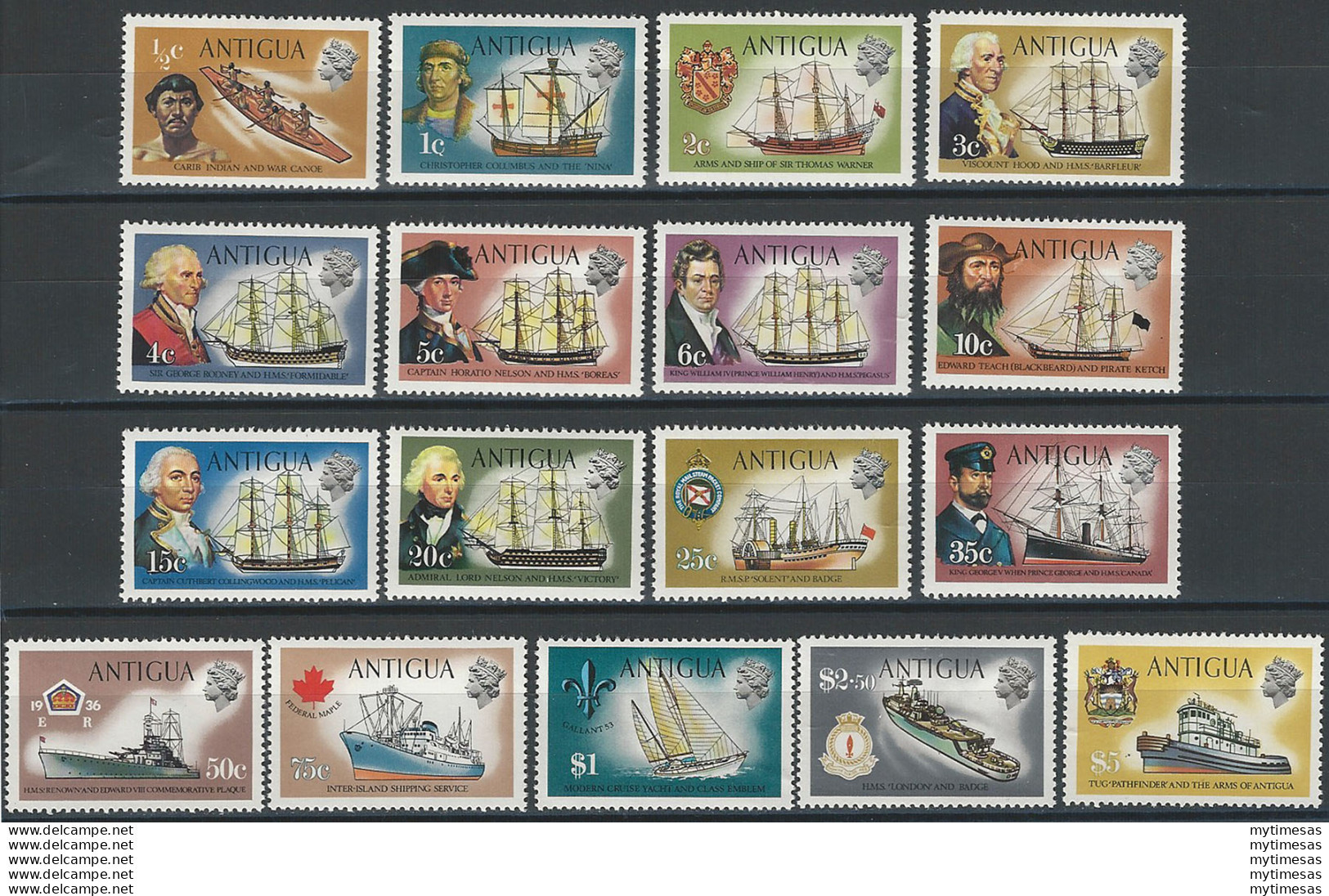 1970-75 Antigua Navi 17v. MNH SG N. 269/85 - Autres & Non Classés